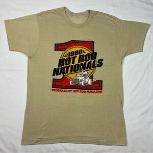 Vtg 1980 Hot Rod Nationals Mens T-Shirt Sz Small 80s Beige Single Stitch B6